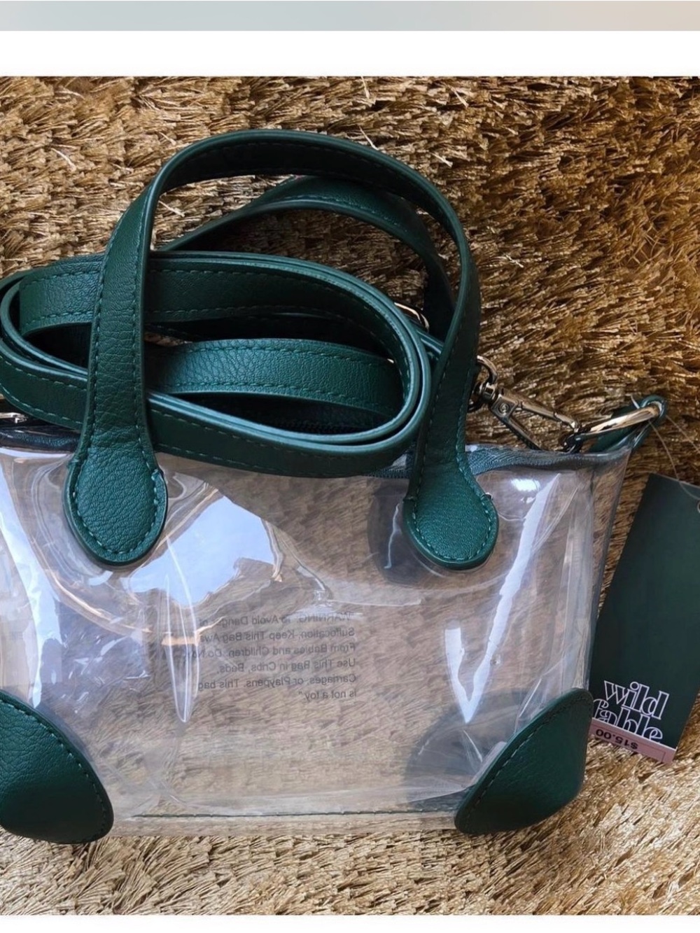 Clear Tote with Deep Green Trim and Double Handles
